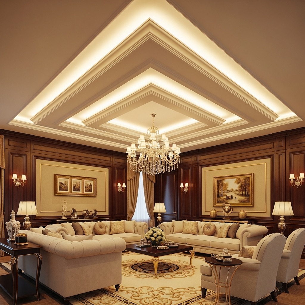 Luxury multi-level recessed ceiling with LED strip lighting